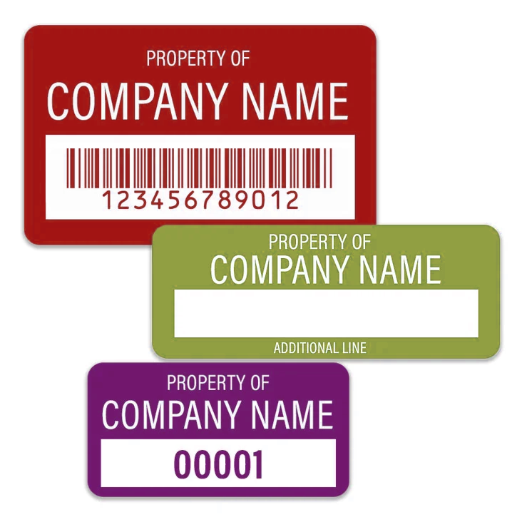Red, Yellow, and Purple IT asset tags